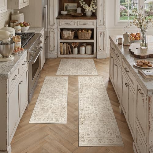 3 Piece Beige Neutral Kitchen Rug Set - Image 2