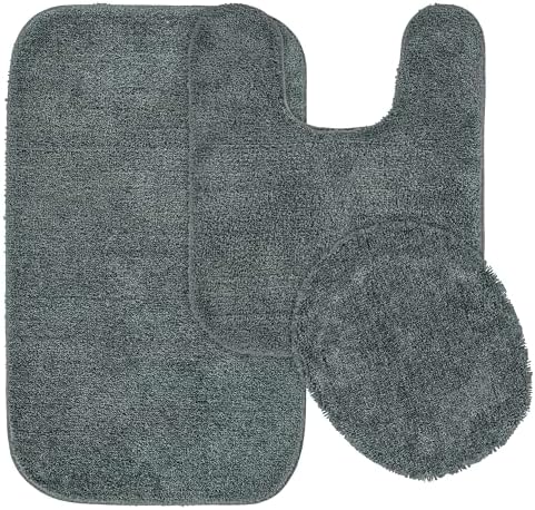 Garland Rug Traditional Nylon Washable Dark Gray 3 Piece Set - Lid, Contour, Bath Rug - Soft, Absorbent, and Stylish for Your Bathroom by Garland+Rug
