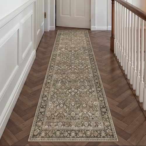 HUGEAR 2x10 Brown Vintage Floral Washable Runner Rug for Hallway by HUGEAR
