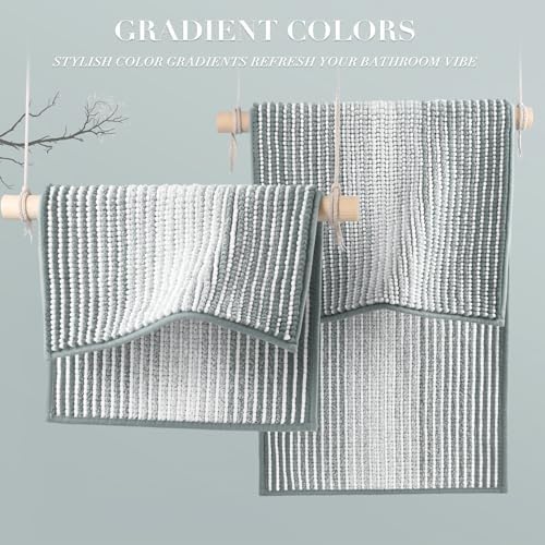 BSICPRO Bathroom Rugs Sets 2 Piece, Non Slip Striped Bath Mats, Light Gray - Image 5