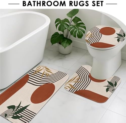Bathroom Sets with Shower Curtain and Rugs, Set of 4 Geometric Boho - Image 5