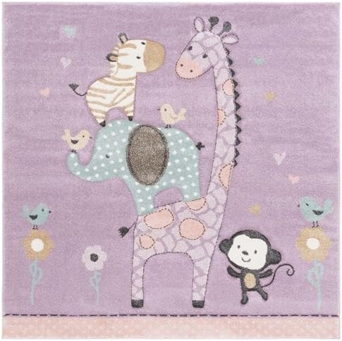 SAFAVIEH Carousel Kids Collection Area Rug - 4' Square, Purple, Animal Design, Ideal for High Traffic Area for Boys & Girls in Playroom, Nursery, Bedroom (CRK120V-4SQ) - Image 3