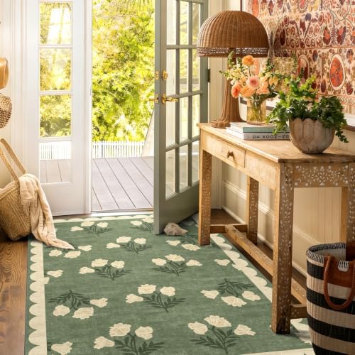 4x6 Boho Bedroom Rug - Moss Green Soft Washable Entry Rug Non Slip - Image 4