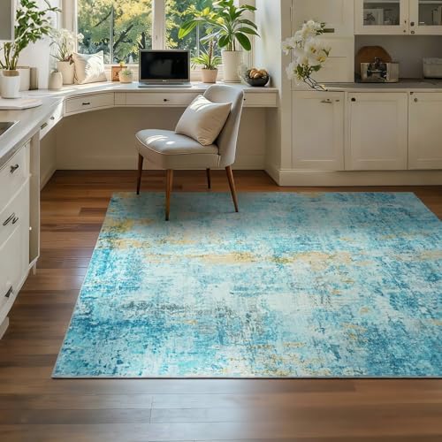 Entryway Rug 3x5 Teal Blue Bedroom Area Rug Washable Non Slip Abstract Boho Rugs for Indoor Entry, Kitchen, Classroom, Bathroom, Kids Girls Room, Office, College Dorm Small Carpet - Image 4