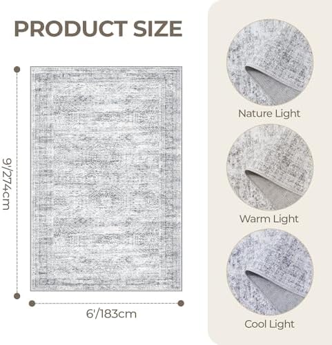 6x9 Area Rugs for Living Room,Large Washable Rug,Grey - Image 2