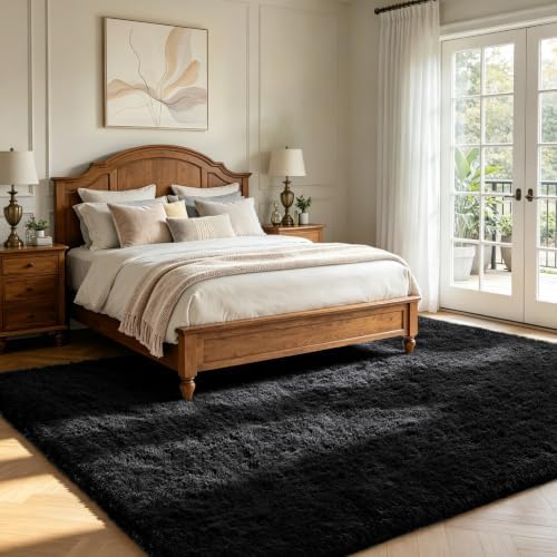 10X14 Large Shag Area Rugs for Living Room Bedroom,Big Soft Black Fluffy Rug for Bedroom Dorm,Indoor Carpet Plush Rugs for Living Room Home Decor,Black - Image 4