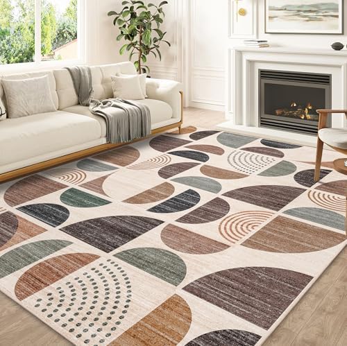 MUJOO Washable Rug 8x10,Large Area Rugs Non Slip Modern Abstract by MUJOO