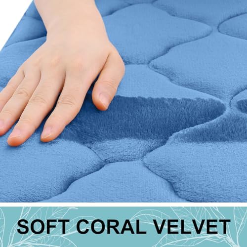 OLANLY Memory Foam Bath Mat Rug 40x32, Ultra Soft Bathroom Rugs, Blue - Image 2