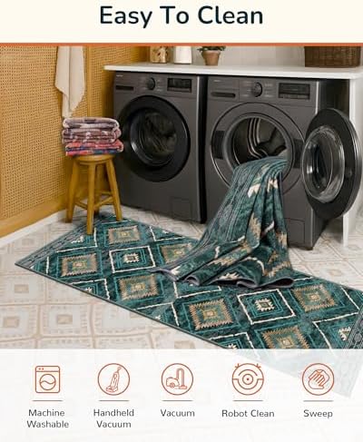 BESTSWEETIE 3'x5' Washable Area Rug for Living Room Bedroom Teal/Green - Image 4