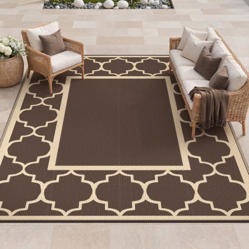 GENIMO Outdoor Rug, Waterproof Plastic Rugs for Patio, 8'x10' Coffee Beige by GENIMO
