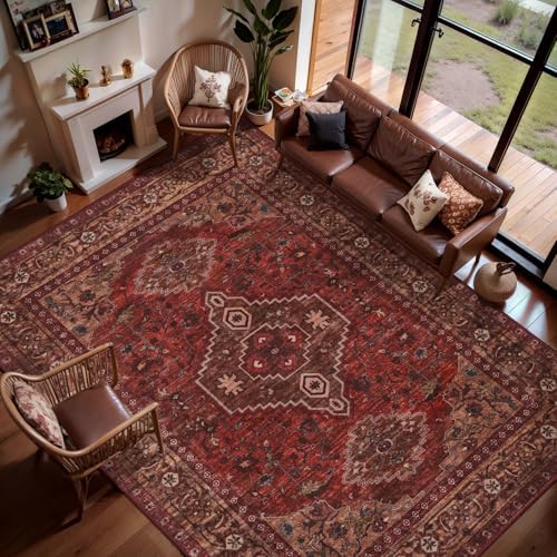 Tangsoo Red 9x12 Washable Area Rugs for Living Room, Non Slip Large Rugs - Image 2