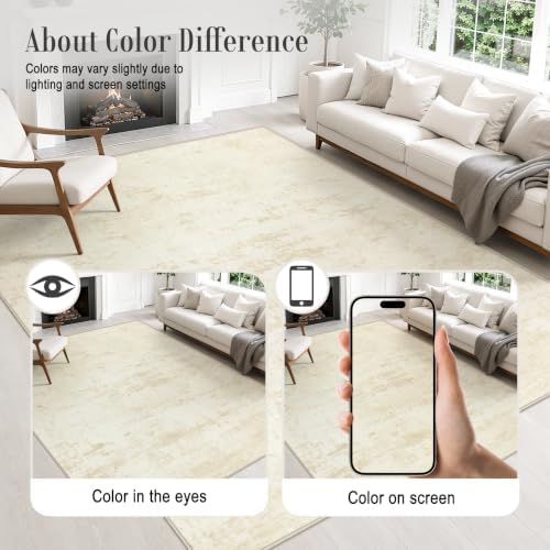 5x8 Area Rug Living Room: Modern Washable Indoor Soft Carpet Beige - Image 5
