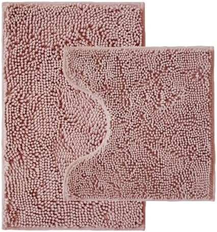 Bathroom Rugs Sets 2 Piece,Super Absorbent Chenille Bath Mats and U-Shaped Toilet Rug,Strong PVC Non Slip Backing,Microfiber Washable Dry Quickly Bath Mats for Bathroom(20"x32"+20"x20"U, Dusty Rose) by Unknown