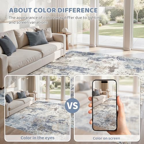 UERMEI 6x9 Area Rug Living Room Rugs - Washable Neutral Modern Abstract Soft Thin Large Rug Indoor Floor No Slip Rug Carpet for Bedroom Under Dining Table Home Office Decor- Denim Blue - Image 5