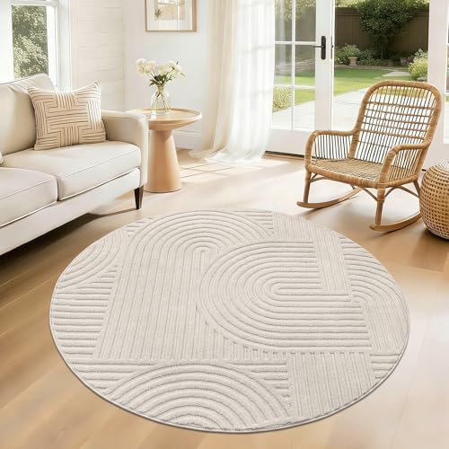 Pauwer 4ft Area Rugs for Living Room, Modern Non Slip Washable Rug, Beige by Pauwer