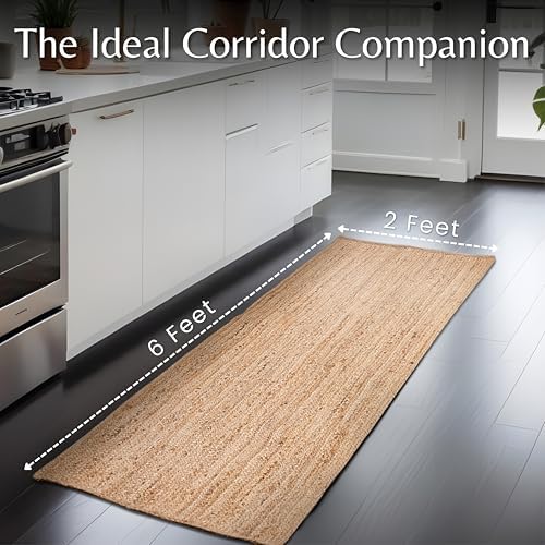 Hausattire Jute Braided Woven Kitchen Runner 2x6 Feet - Natural - Image 2