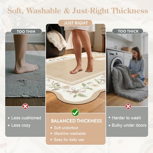 Lahome Scalloped Bathroom Rug 2x3, Beige Floral Bath Mat - Image 5