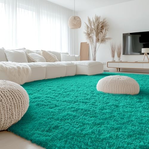 OLANLY 9x12 Machine Washable Large Area Rugs for Living Room, Bedroom, Soft Fluffy Shaggy Bedside Rug, Indoor Floor Carpet for Kids Girls and Boys, Dorms, Nursery, Home Decor Aesthetic, Teal Green - Image 7