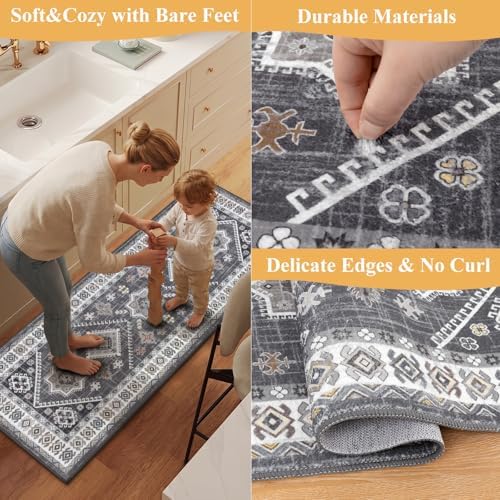 HEBE Boho Kitchen Rugs Set of 3, Non Slip Washable Kitchen Mats for Floor - Image 5