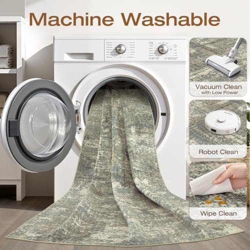 LOONGRUG 8x10 Area Rugs Washable Neutral Modern Living Room Rug Green Brown - Image 2