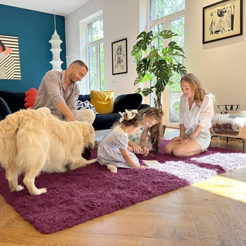 OLANLY 9x12 Machine Washable Large Area Rugs for Living Room, Bedroom, Soft Fluffy Shaggy Bedside Rug, Indoor Floor Carpet for Kids Girls and Boys, Dorms, Nursery, Home Decor Aesthetic, Burgundy - Image 5