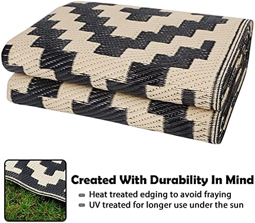 SAND MINE Waterproof Outdoor Rug 5x8 ft, Plastic Reversible Rug, Modern Area Rug, Large Floor Mat for Outdoors, RV, Patio, Backyard, Deck, Picnic, Beach, Camping, Black & Beige (Pack of 2) - Image 5