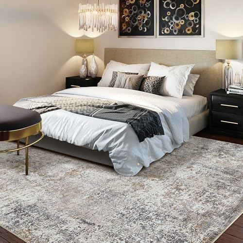 DMOYEST Area Rug Living Room Rugs - 8x10 Washable Large Soft Indoor Neutral Modern Abstract Low Pile Rug Carpet for Bedroom Dining Room Farmhouse Home Office - Brown/Grey/Black - Image 3