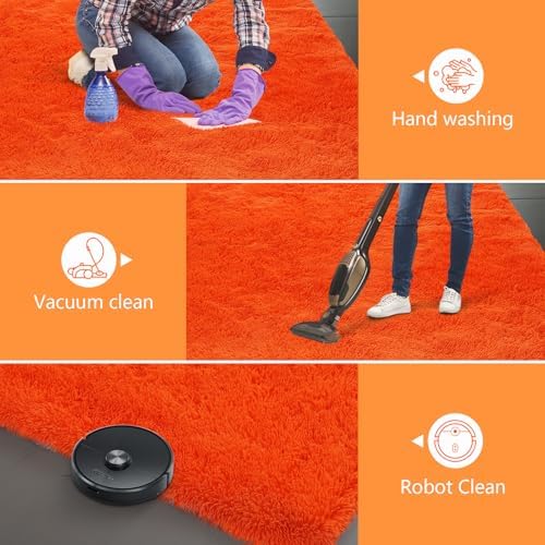 Orange Shag Area Rugs for Bedroom Living Room,8X10 Ultra Soft Fluffy Area Rugs for Dorm,Indoor Carpet Plush Rugs for Living Room Home Halloween Decor - Image 6
