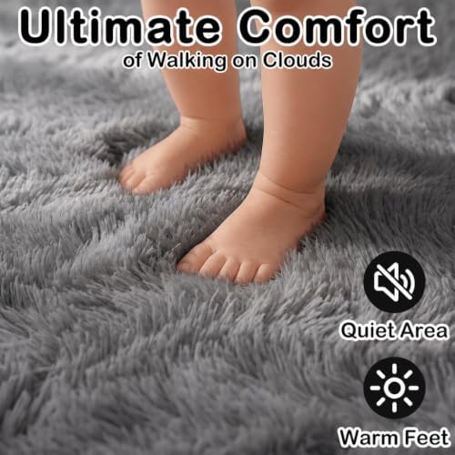 8x10 Living Room Rug Grey, Soft Large Rugs for Bedroom, Thick Shaggy Carpet - Image 4