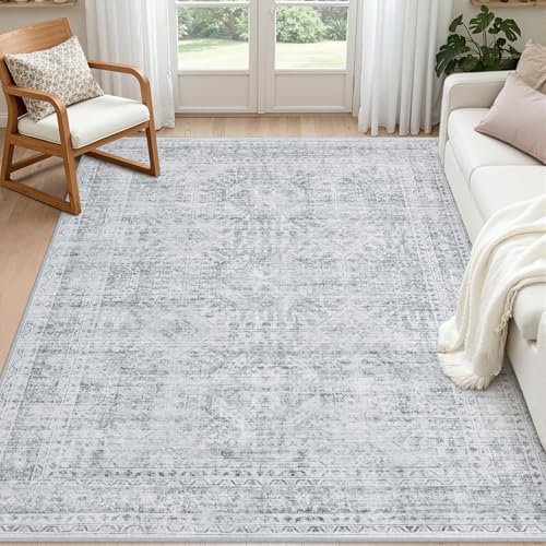 5x7 Area Rugs Living Room: Bedroom Neutral Washable Carpet Gray by Luxturiy