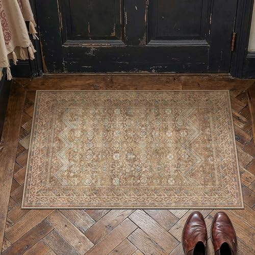 HUGEAR 2x3 Entryway Area Rugs Red Brown Washable Rug by HUGEAR