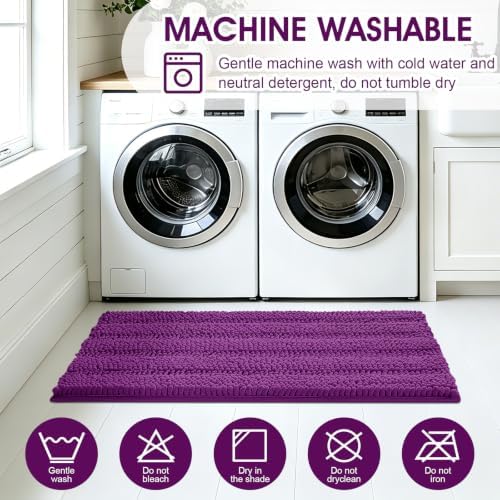 ACCUMTEK Striped Purple Bathroom Rug Set 3 Pieces Ultra Soft, Non Slip Chenille Toilet Mat, Absorbent Plush Shaggy Bath Mats for Bathroom, Bedroom, Kitchen - Image 6