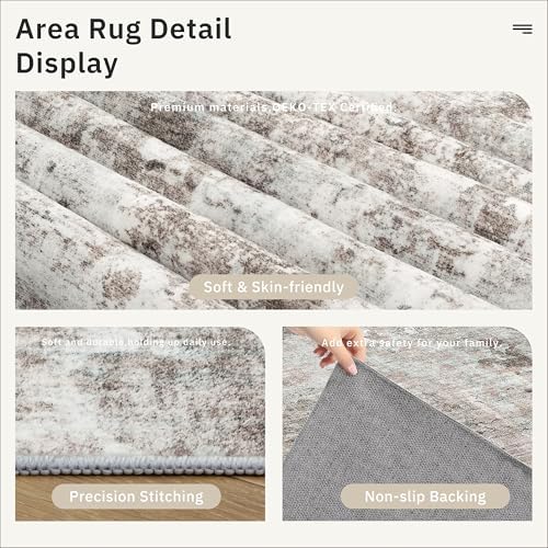 Soalmost 9x12 Area Rugs for Living Room Washable Rug Abstract Pink/Grey - Image 6