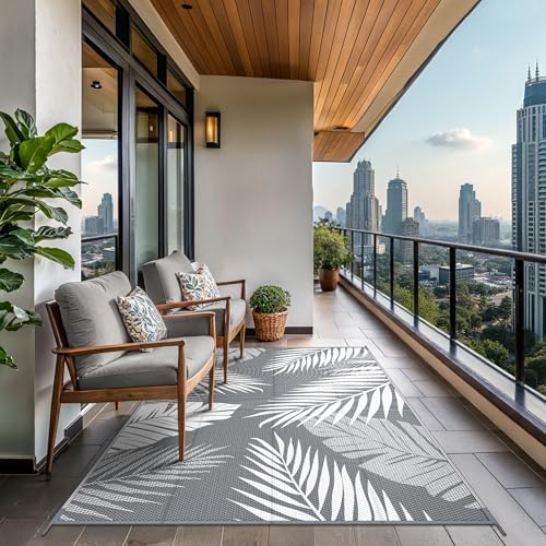 GENIMO Outdoor Rug, Waterproof Plastic Rugs for Patio, 4'x6' Grey White - Image 4