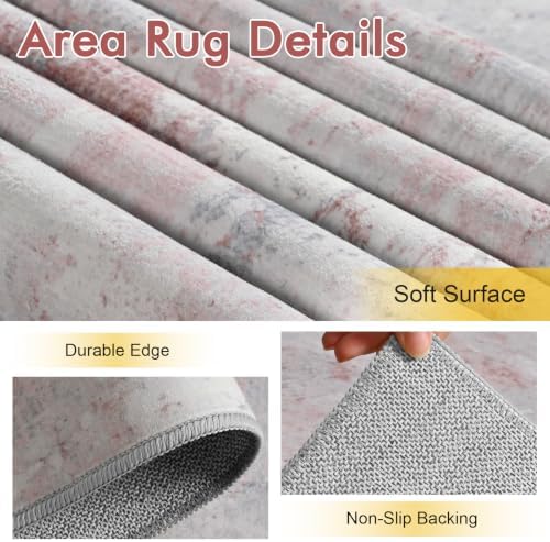 9x12 Ft Abstract Washable Area Rugs for Living Room Dusty Pink - Image 6