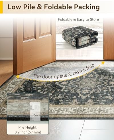 RELEANY Washable Area Rug, 6'x9', Black/Vintage/Beige - Image 5