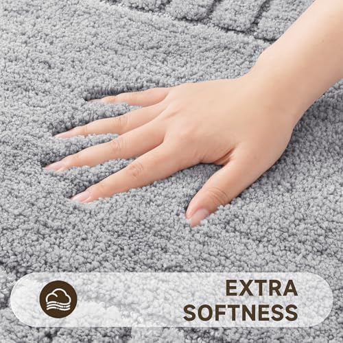 Pauwer Bathroom Rugs Set 5 Piece, Microfiber Bath Mat Set, Light Grey - Image 3