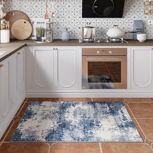 Entryway Rug 2x3 Blue Door Mat Indoor Entrance 24x36, Washable Small Throw Rugs for Kitchen Floor, Entry, Front Door, Bedroom Bedside, Non-Slip Low Pile Stain & Fade Resistant, Abstract Navy - Image 2