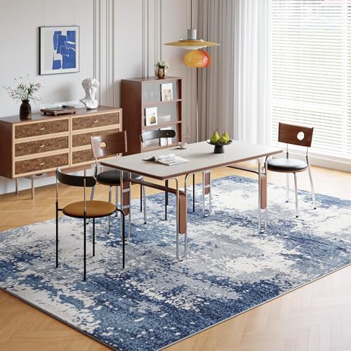 Blue Washable Rug 6x9 Area Rugs for Living Room Bedroom Carpet, Indoor Vintage Abstract Boho Large Rug Non Slip Faux Wool Rugs for Dorm, Dining Room Table, Nursery, Kids Playroom, Navy - Image 3