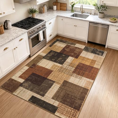 Washable 4x6 Entryway Rug, Area Rugs for Bedroom Kitchen, Red-Brown - Image 2