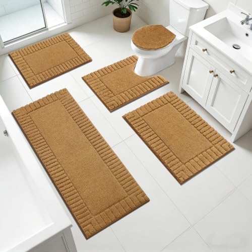 Pauwer Bathroom Rugs Set 5 Piece, Microfiber Bath Mat Set, Mustard by Pauwer