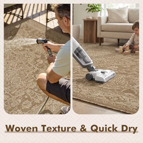 MontVoo-Outdoor Rug-Patio Rug 8x10 Polypropylene Indoor Outdoor Rugs Carpet for Patio Deck Balcony Porch, Textured Weave, Durable for High Traffic, Fade-Resistant, Vintage Medallion Neutral Brown - Image 6