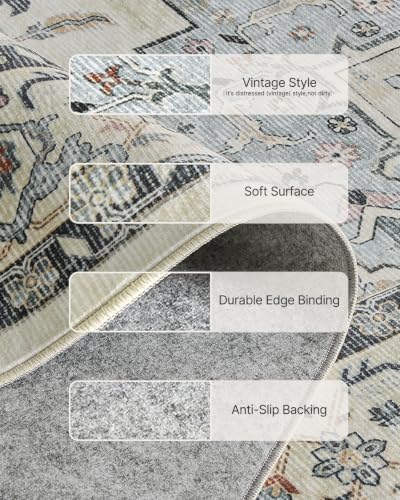 Amada Vintage Washable Area Rug,8'x10',Blue/White - Image 7