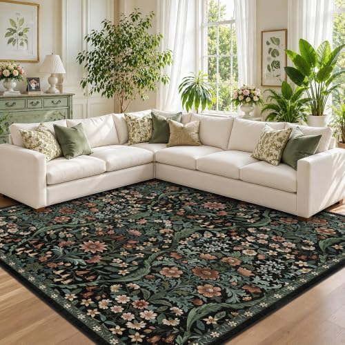 8x8 Square Rug Floral Washable Rug for Living Room Indoor Carpet - Image 2