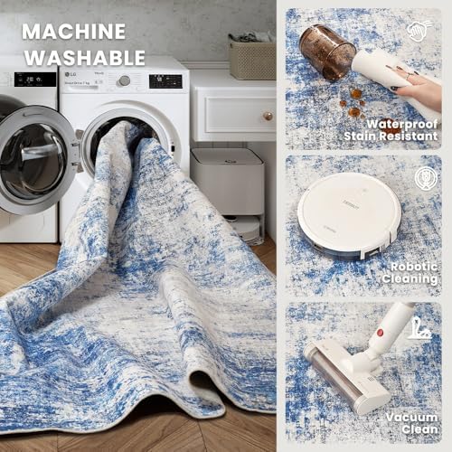 8x10 Blue Gray Washable Area Rug for Living Room, Abstract Print - Image 5