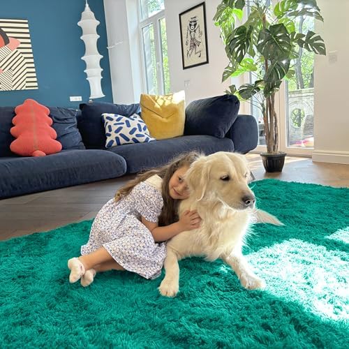 OLANLY 6x9 Machine Washable Large Area Rugs for Living Room, Bedroom, Soft Fluffy Shaggy Bedside Rug, Indoor Floor Carpet for Kids Girls and Boys, Dorms, Nursery, Home Decor Aesthetic, Teal Green - Image 3