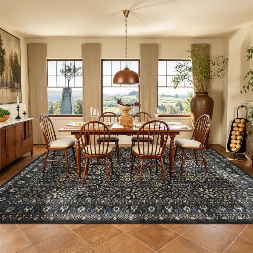 Lofus 9x12 Washable Area Rug for Living Room, Non-Slip Black Boho Carpet - Image 3
