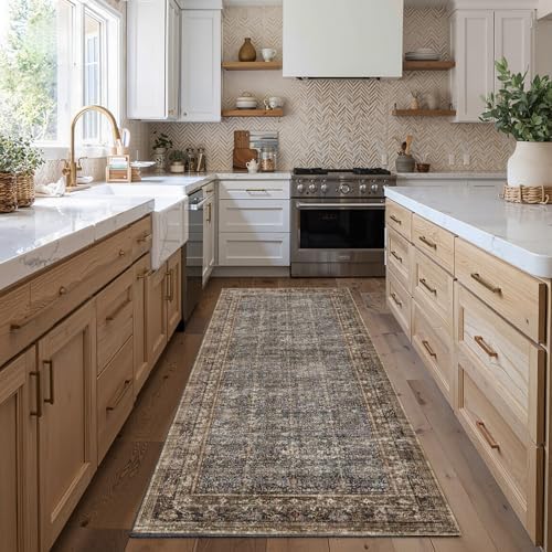 CHAMPLANT 2x6 Hallway Washable Runner Rug Vintage Soft Kitchen Laundry Runner with Non Slip Farmhouse Entryway Living Room Floor Mat Stain Resistant Carpet for Bedroom Bathroom Distressed Beside Rug by CHAMPLANT