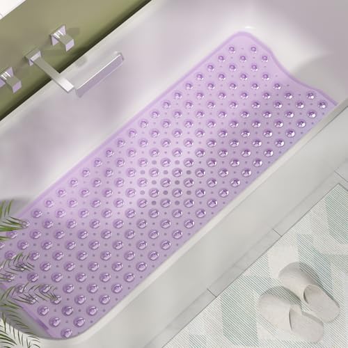 AmazerBath Shower Mat Non Slip 40 x 16 Inches, Shower Stall Mats with Suction Cups and Drain Holes, Non Slip Bath Mat for Tub for Elderly & Kids, Clear Purple - Image 3