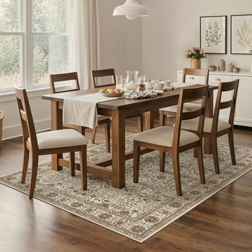Bavni 3x5 Area Rug for Living Room, Washable Low Pile, Cream Brown - Image 3